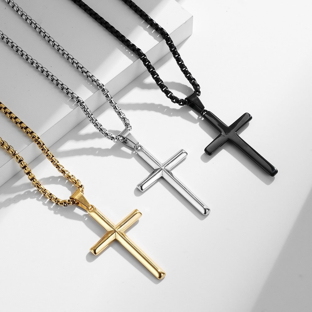 Planderful Cross Necklace Stainless Steel With Rhombus Mirror Pendant For Unisex Wear Timeless Minimalist
