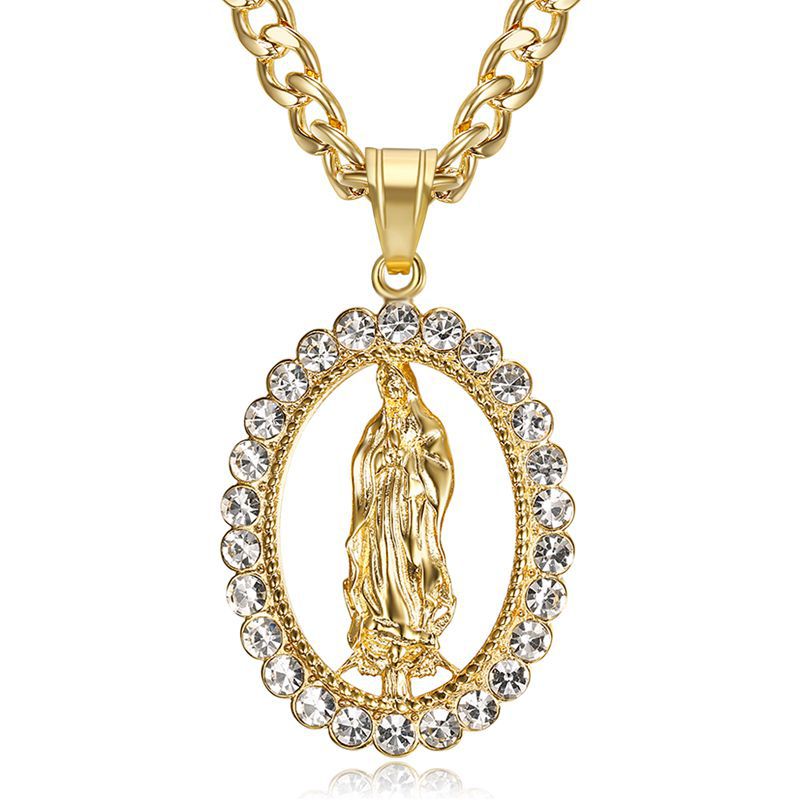 Planderful Titanium Steel Gold Plated Rhinestone Hip Hop Pendant Necklace For Men And Women