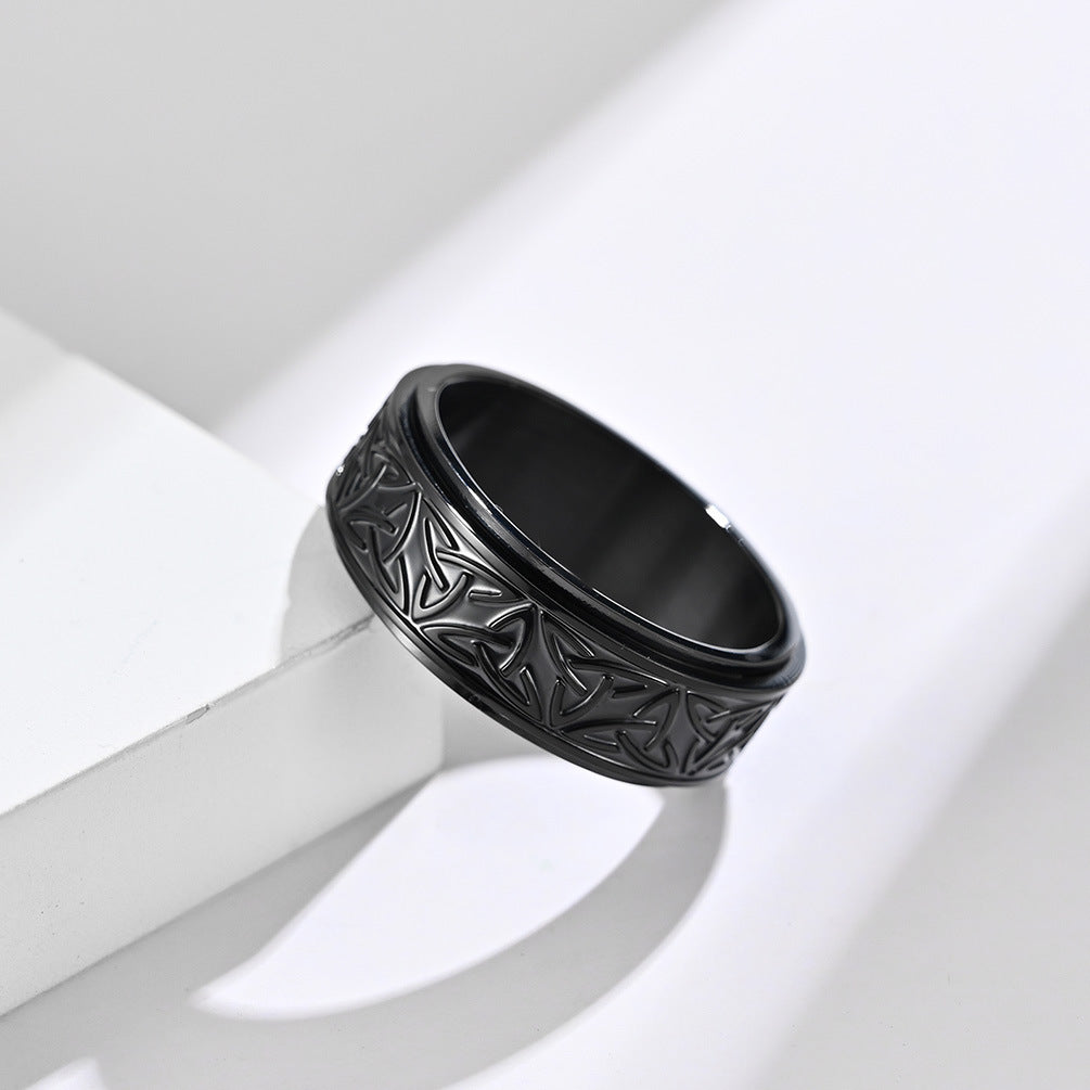Planderful Nordic Viking Triangle Knot Rotating Ring Stainless Steel For Men Decompression Jewelry