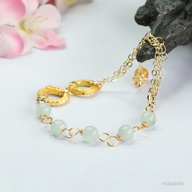 Jadeite Dragon & Phoenix Round Bead Bracelet