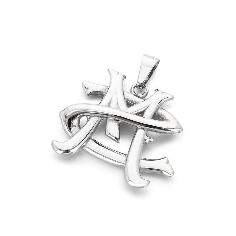 Stylish And Three-Dimensional Letter M Pendant, Creative Design Niche Letter Stainless Steel Men Necklace