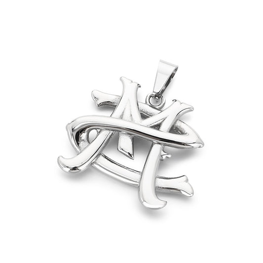 Stylish And Three-Dimensional Letter M Pendant, Creative Design Niche Letter Stainless Steel Men Necklace