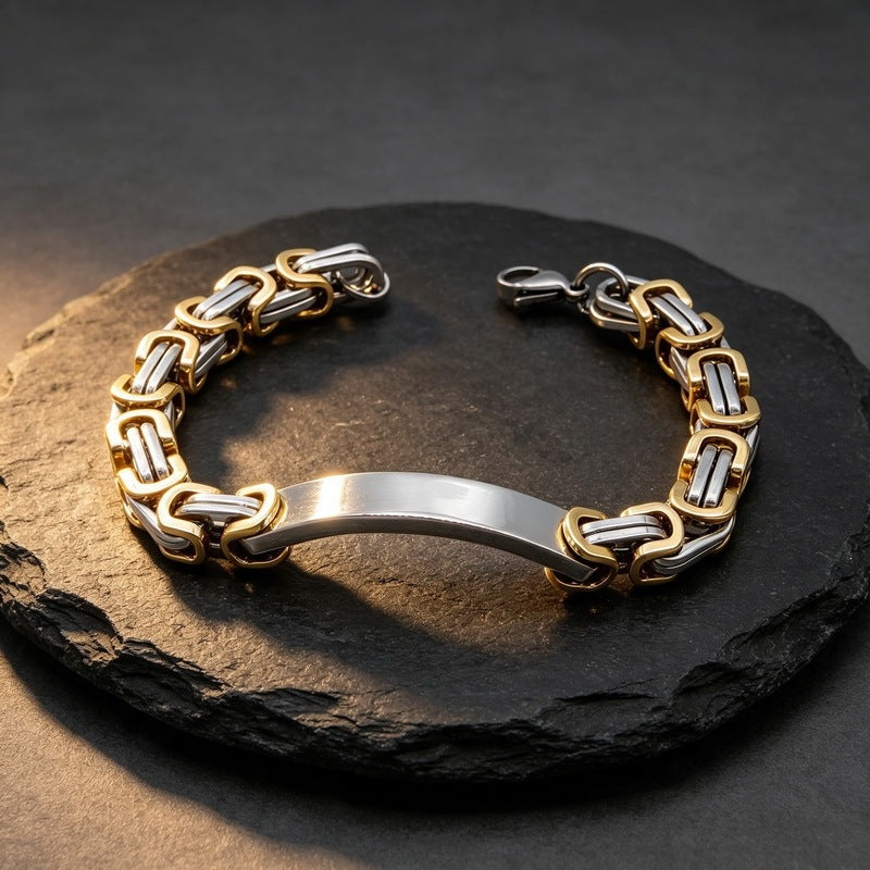 Hip Hop Byzantine Men's Bracelet – Glossy Bent Emperor Chain Stainless Steel Men's Hand