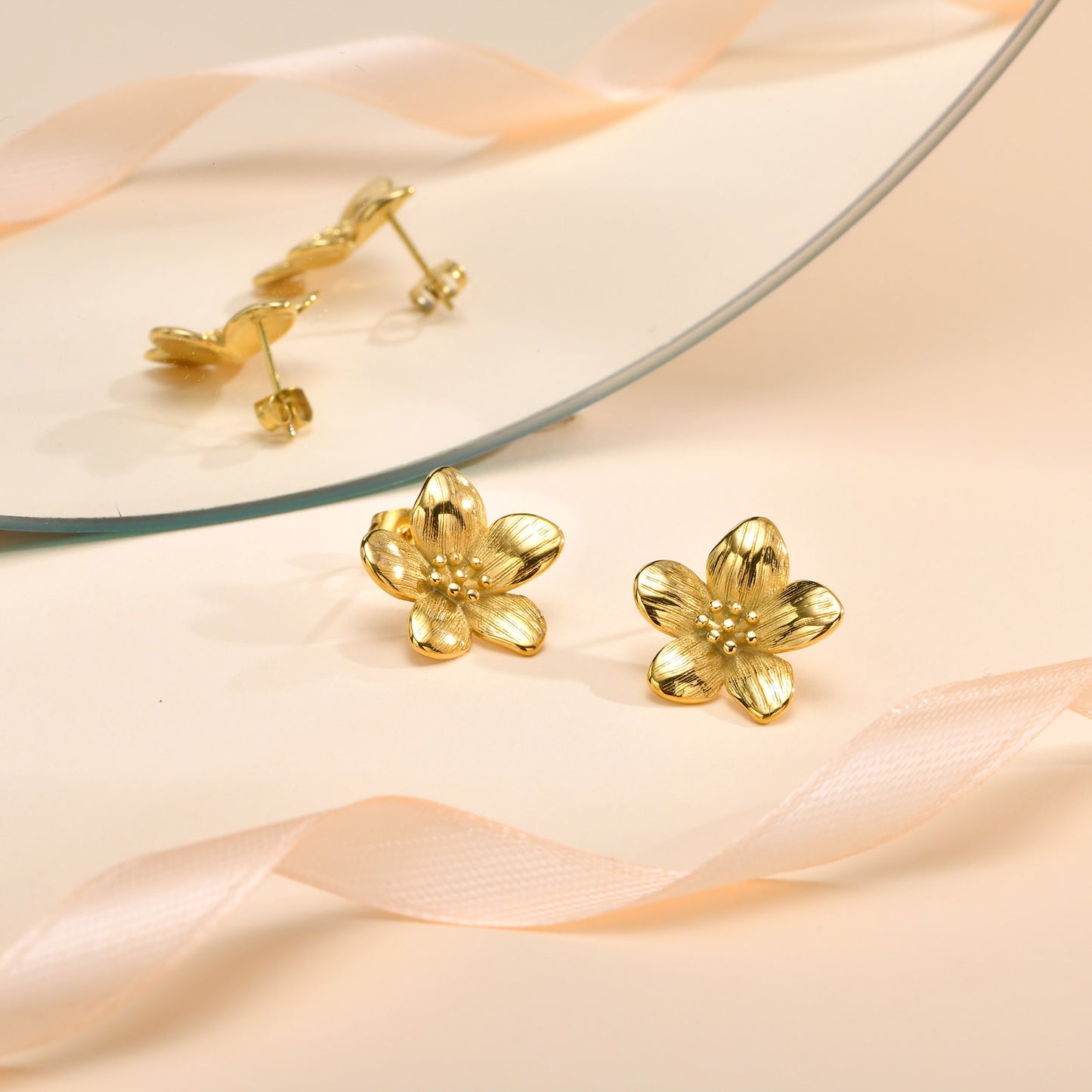 Earrings Stainless Steel Flower Pattern 18K Gold Accessories