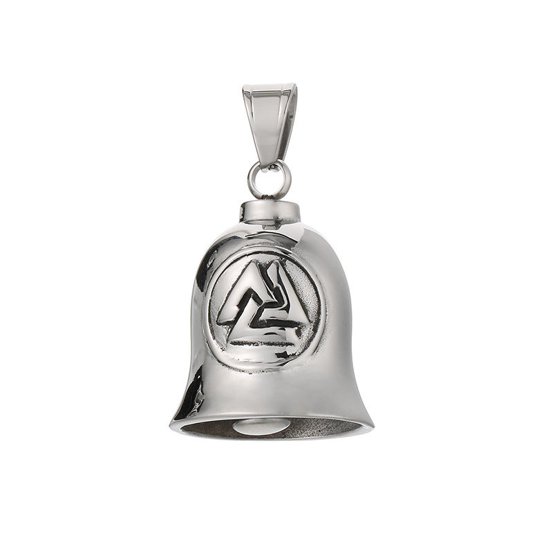 Viking Triangle Charm Locomotive Hanging Bells, Vintage Masonic Cross Angel Wings Bells Titanium Necklace