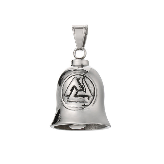 Viking Triangle Charm Locomotive Hanging Bells, Vintage Masonic Cross Angel Wings Bells Titanium Necklace