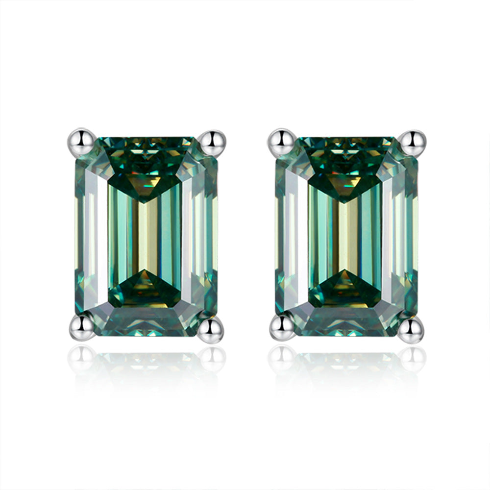Solitaire 1.0 Carat Emerald Cut Moissanite Silver Stud Earrings