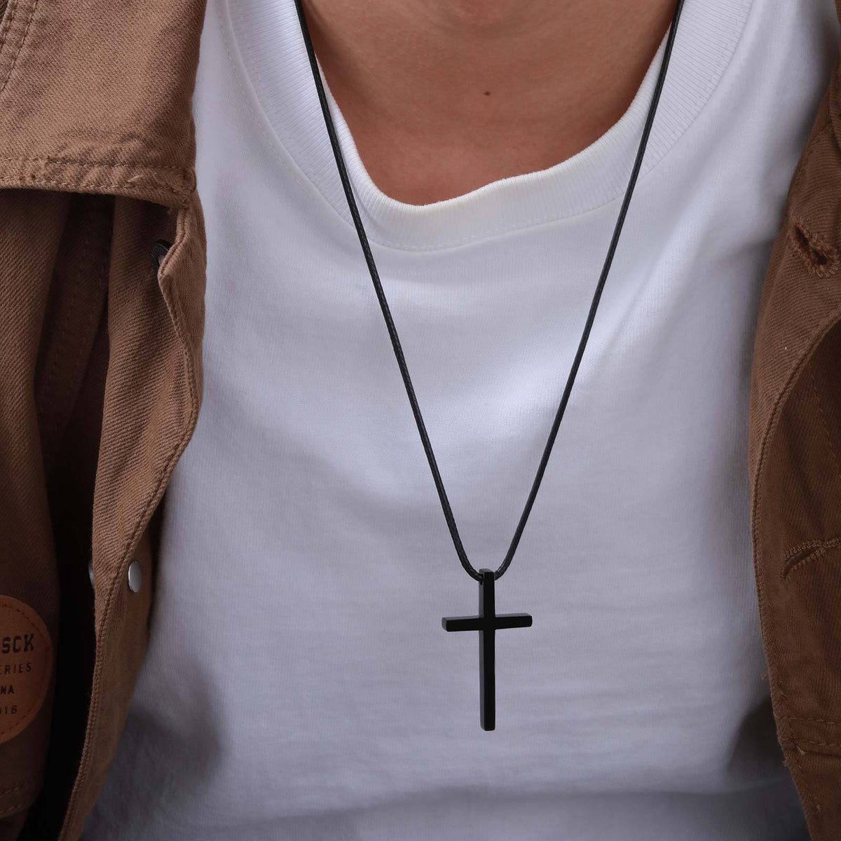 Cross Black Stainless Steel Necklace for Men