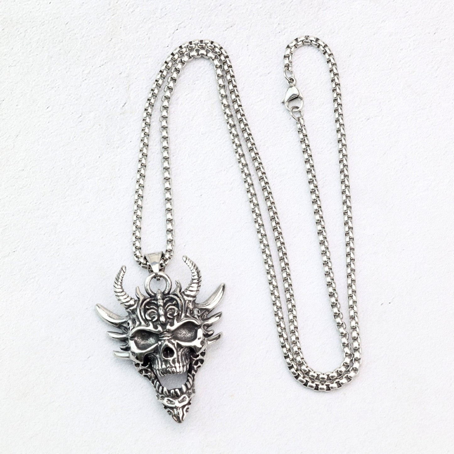 Planderful Horn Prajna Necklace For Men Ghost Mask Pendant Steel Durable Adventure Ready