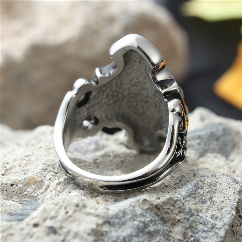 Titanium Steel Skull Cross Ring - Retro Hipster Punk Jewelry for Men