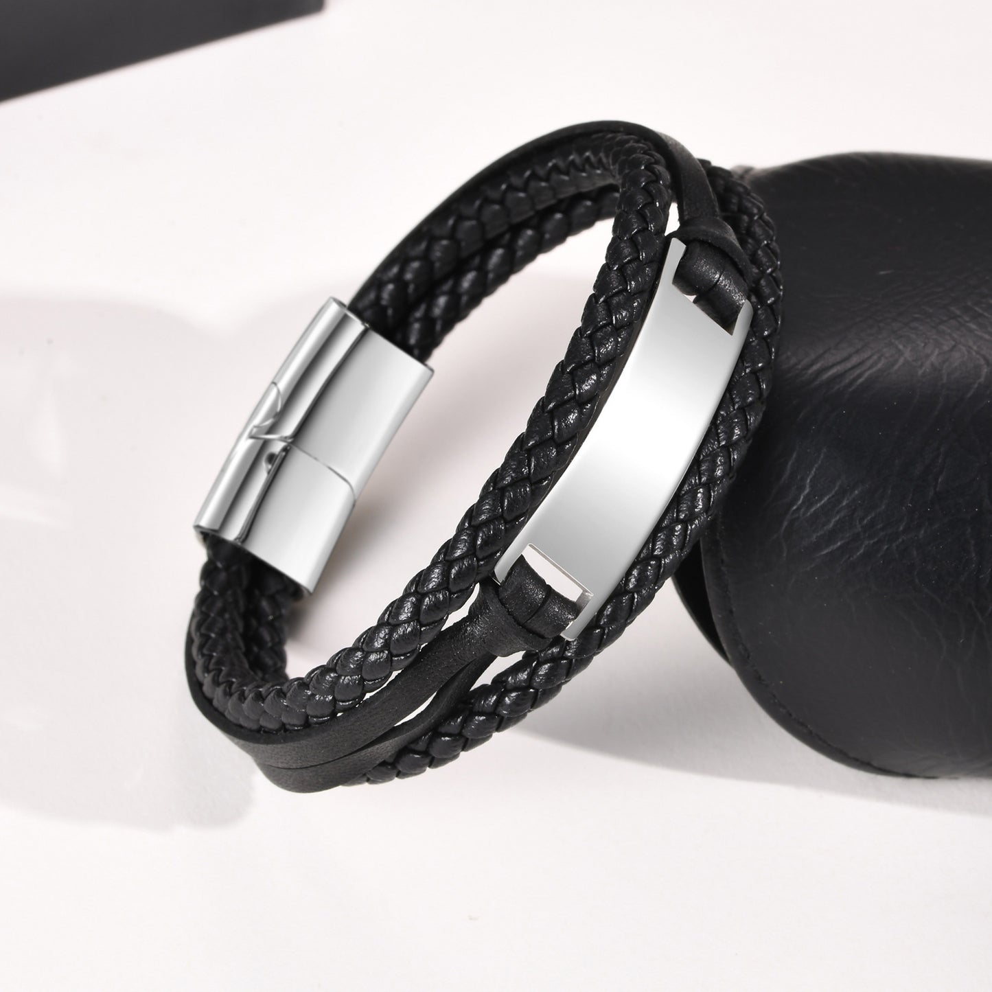 Stainless Steel Men's Simple Leather Bracelet for Men