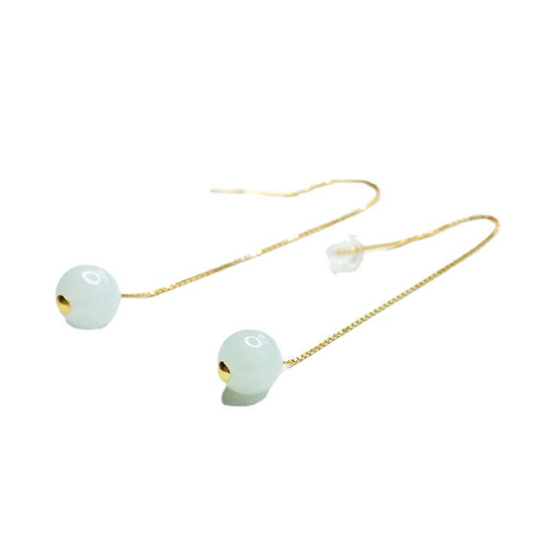 Jadeite Bead 925 Silver Threader Earrings