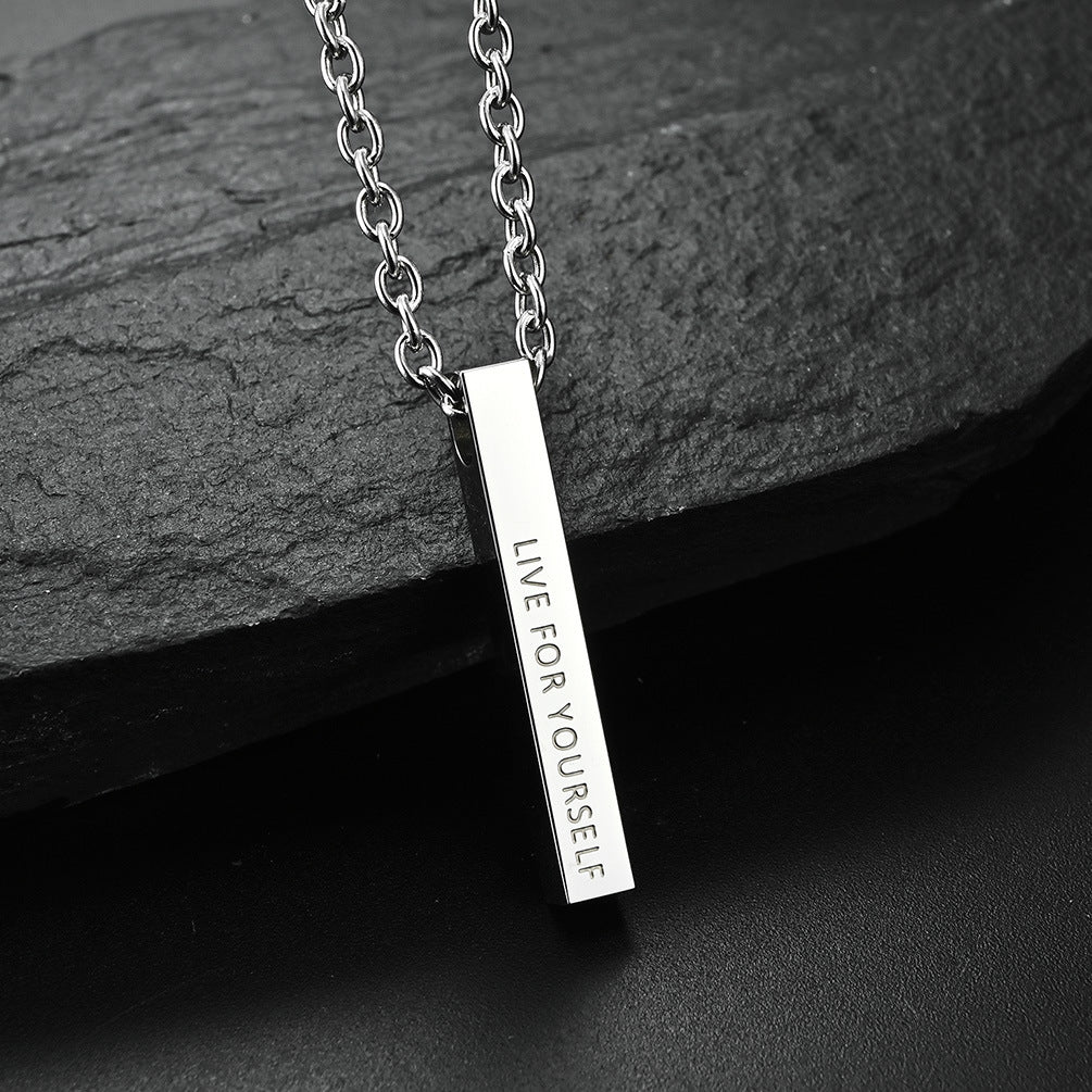 Planderful Titanium Steel Necklace Live For Yourself Pendant Minimalist Long Square Chain For All