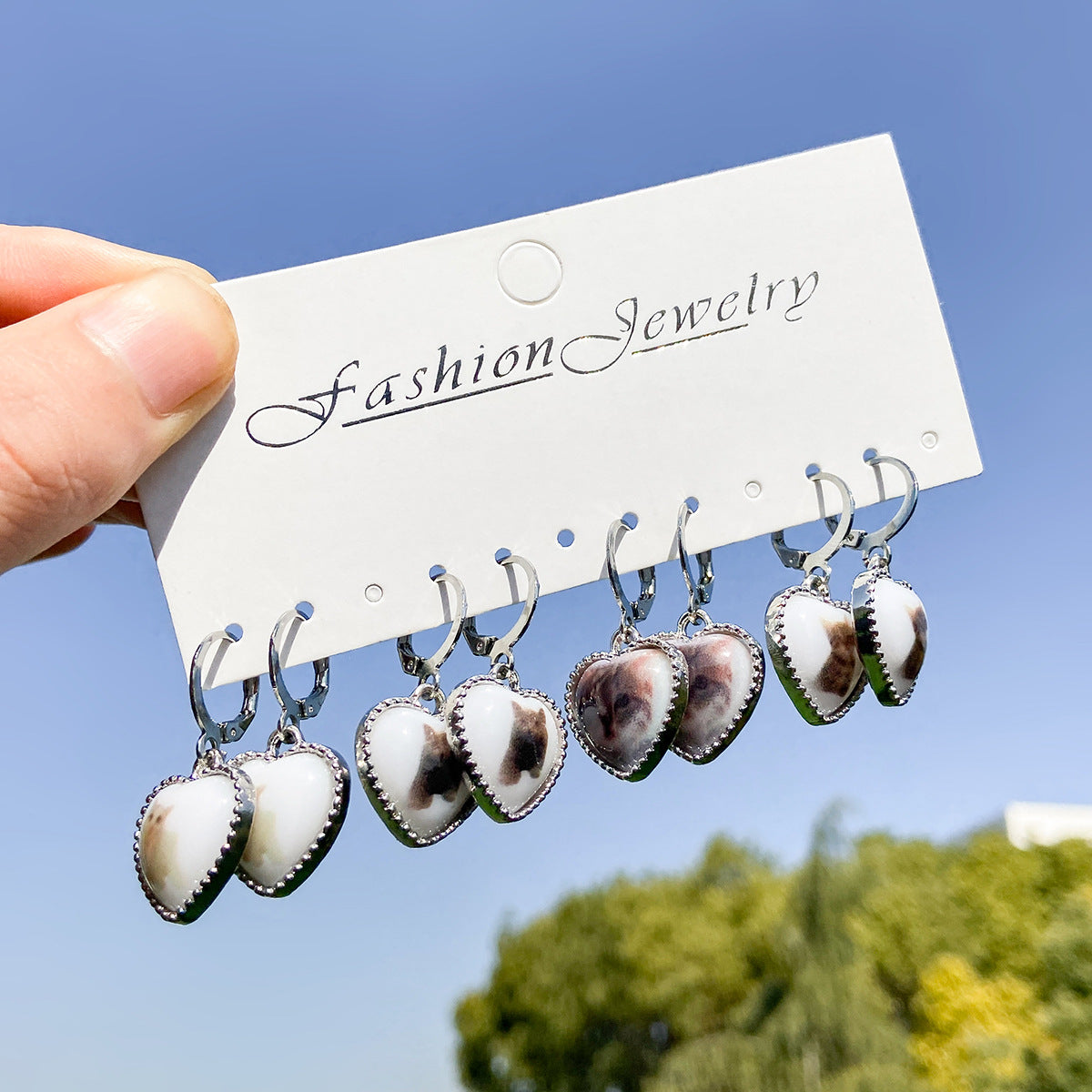 Creative Acrylic Heart-shaped Stud Earrings with Animal Designs for Women