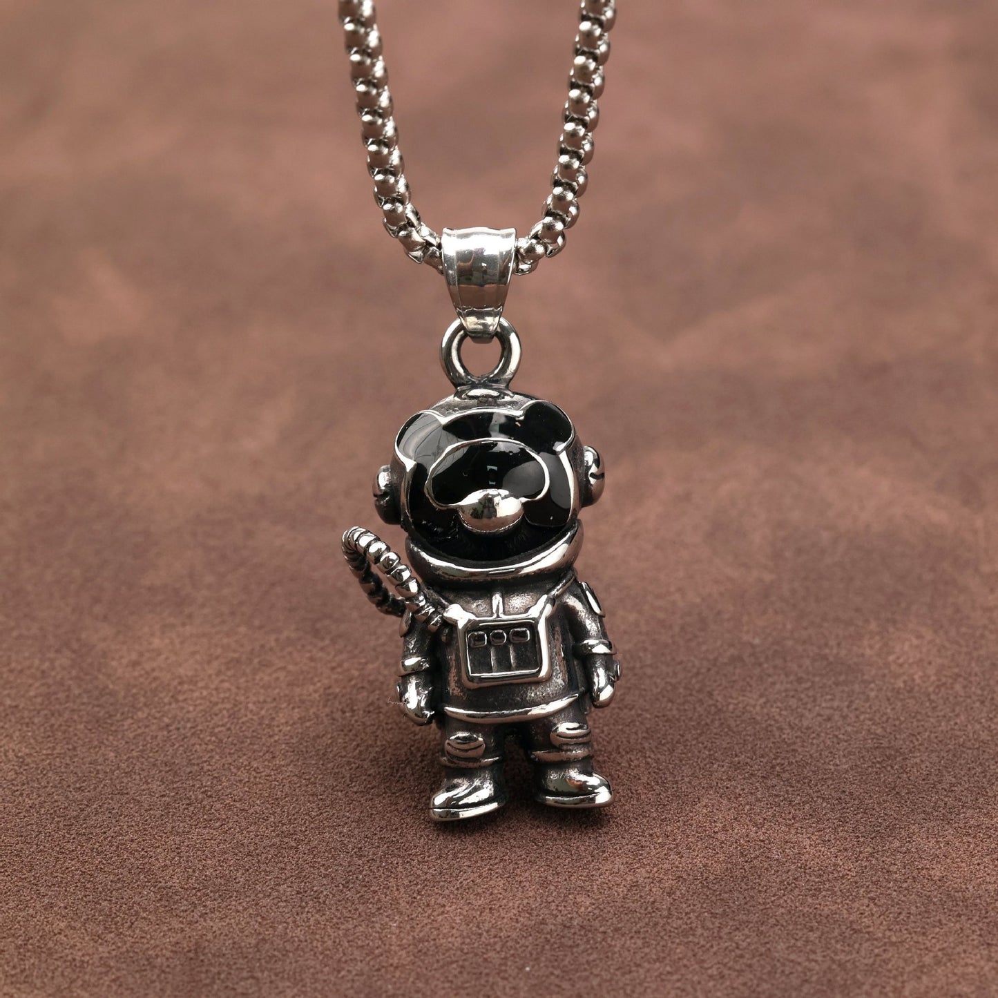 Planderful Stainless Steel Epoxy Panda Astronaut Pendant Necklace For Men Retro Style Durable Gift