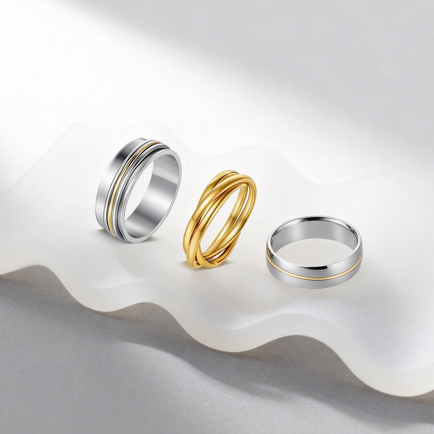 Planderful Collection Everyday Genie Premium Titanium Steel Three Ring Set Unisex Couples Jewelry Size 6 To 10