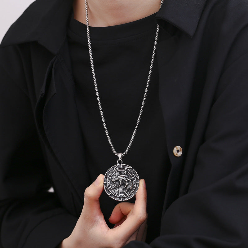 Steel Necklace – Statement Viking Wolf Head Pendant For Men Everyday Wear Planderful