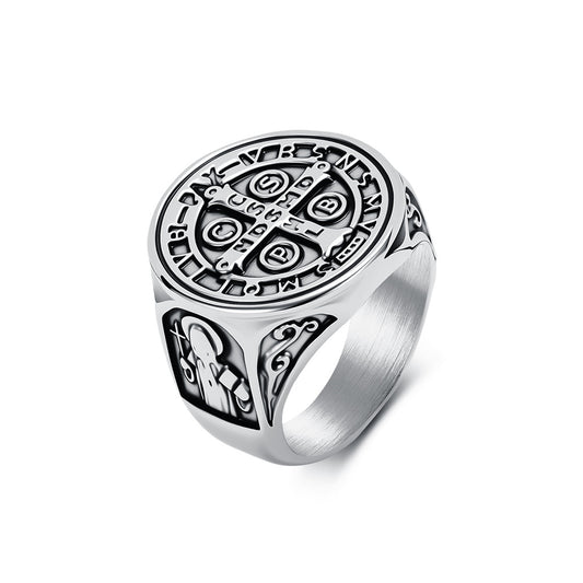 Saint Benedict Exorcist Stainless Steel Ring Men's