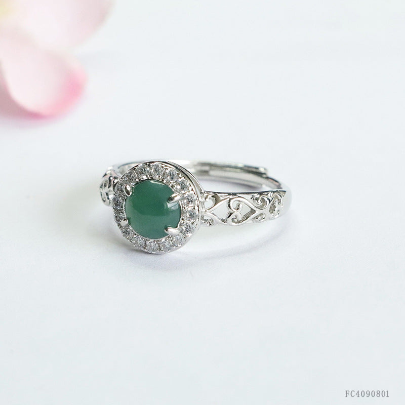 Blue Water Jadeite Ruyi Pavé-Style Ring