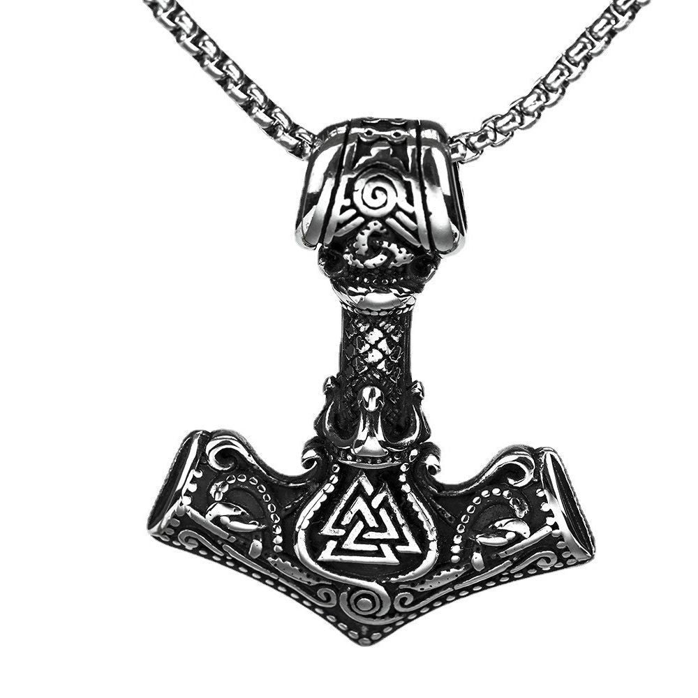 European And American Retro Jewelry Stainless Steel Men's Necklace Viking Thor's Hammer Pendant