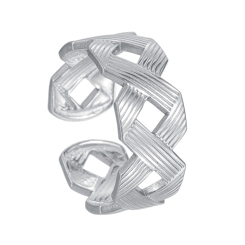 Planderful Stainless Steel Cross Ring With Adjustable Open Design Geometric Line For Women And Men Protection Statement