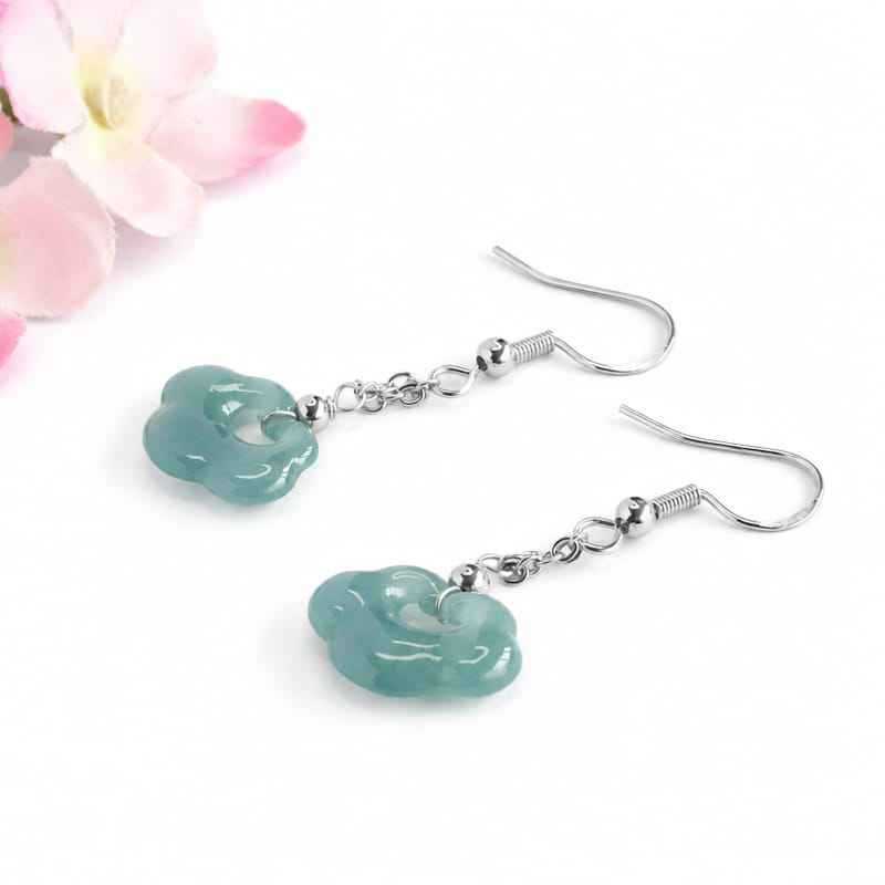 Jadeite Ruyi Cloud 925 Silver Hook Earrings