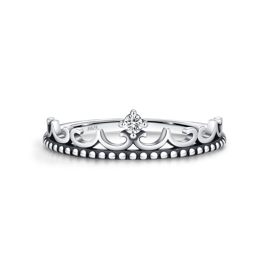 925 Sterling Silver Vintage Zircon Crown Ring