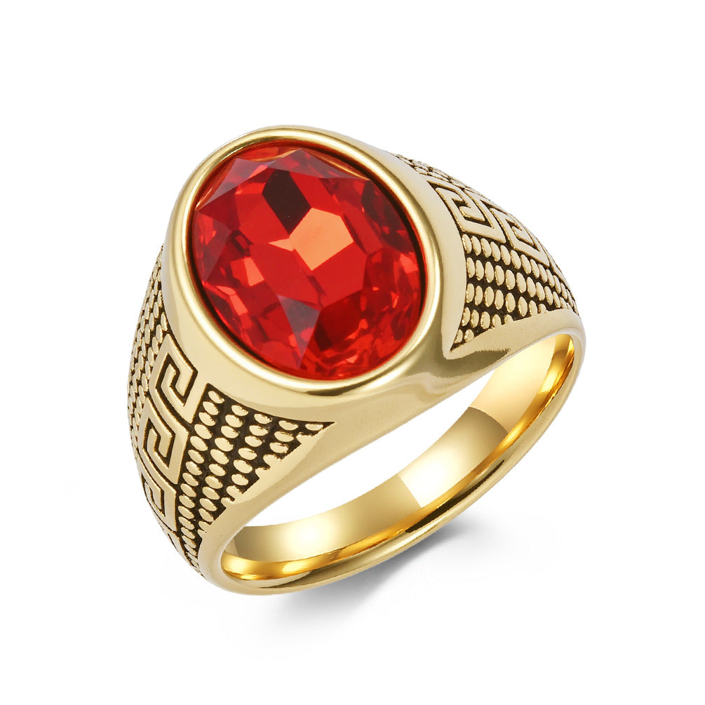 Planderful Titanium Steel Zircon Ring With Great Wall Pattern For Men Fade Resistant Durable Jewelry