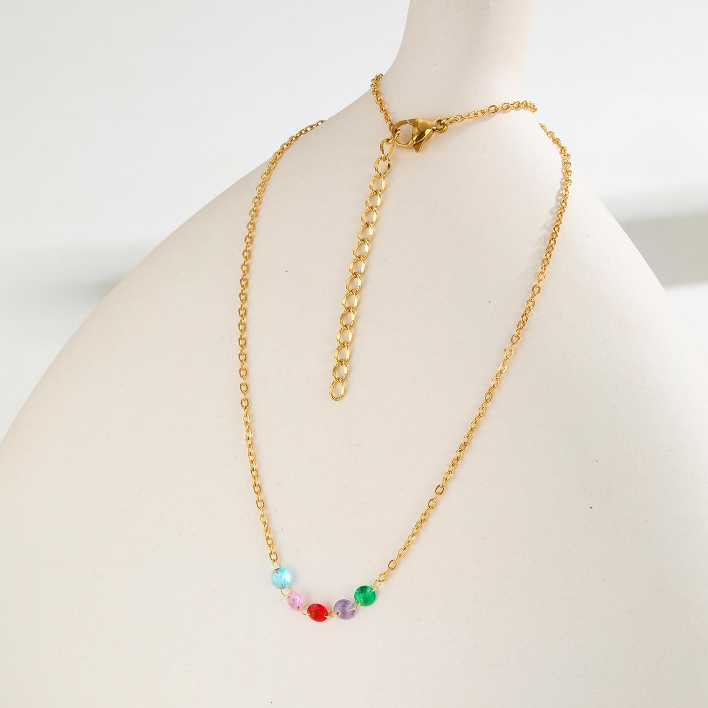 Stainless Steel White Zircon Gold Necklace Ladies