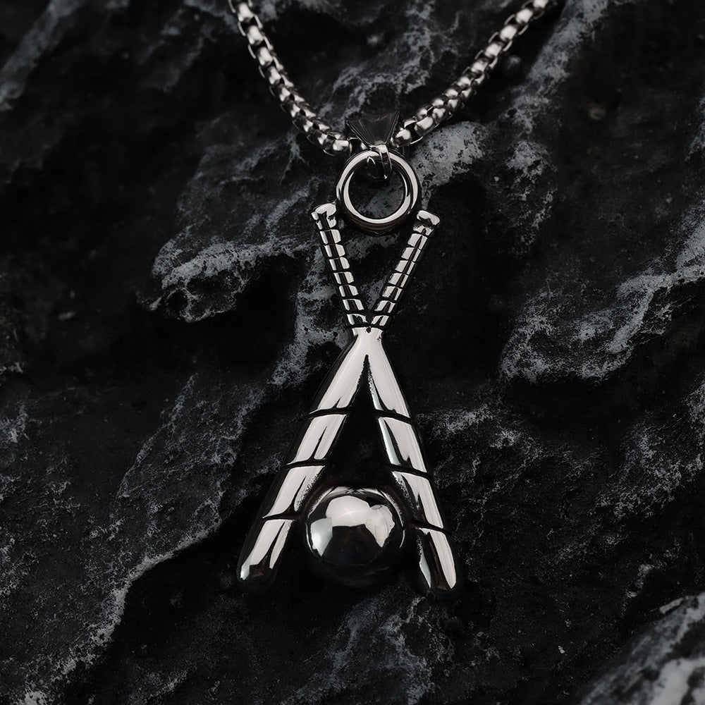 Vintage Men's Jewelry Stainless Steel Baseball Pendant Necklace