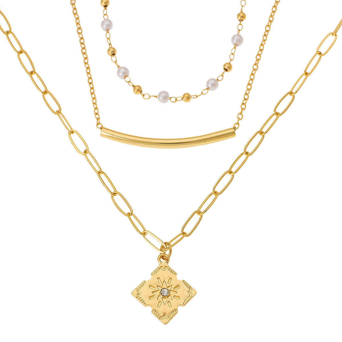 Planderful Vienna Verve Necklace – Elegant Metal Imitation Pearl Beaded Design