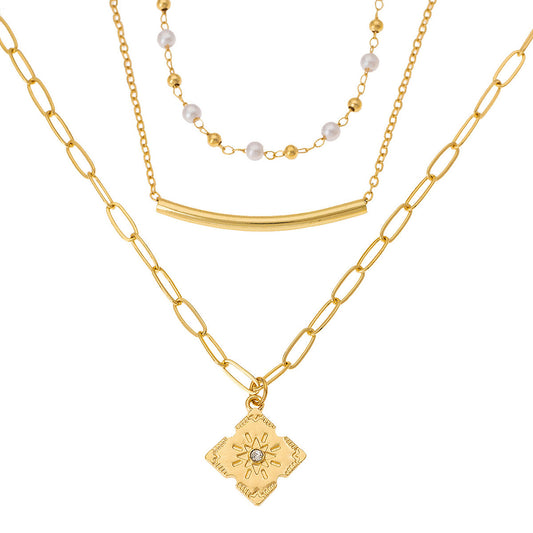 Planderful Vienna Verve Necklace – Elegant Metal Imitation Pearl Beaded Design