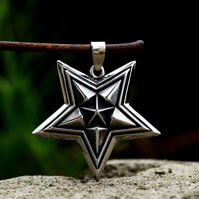 Titanium Steel Retro Five-Pointed Star Pendant for Men - European and American Style