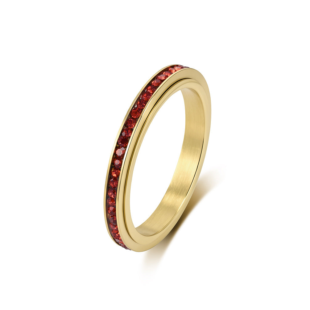 French Multi-Color Full Zircon Rotatable Stainless Steel Ring – Women's Stacking