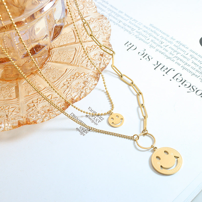 Layered Titanium Pendant Necklace Set with Splicing Chain for Women