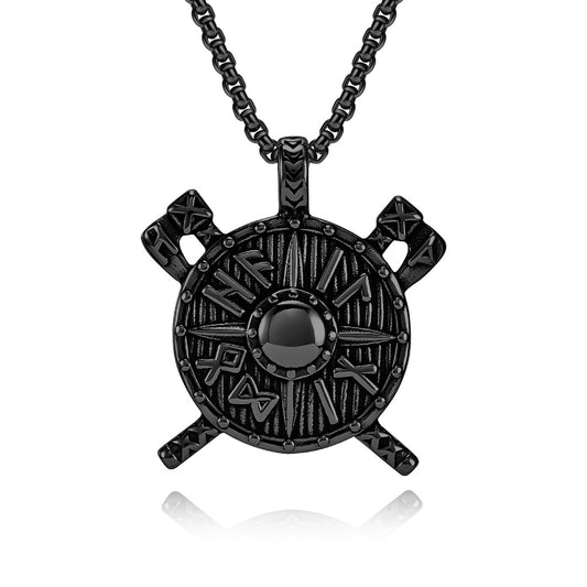 Planderful Viking Shield Axe Pendant Necklace For Men Unisex Stainless Steel Protection Statement