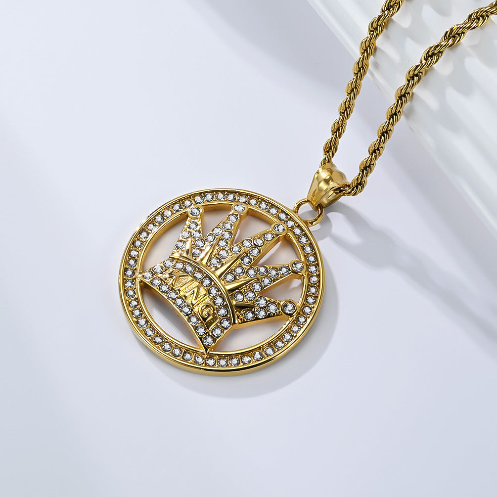 Planderful Five Finger Crown King Hip Hop Necklace Titanium Steel Gold Plated Zircon Pendant Unisex Luxury Statement