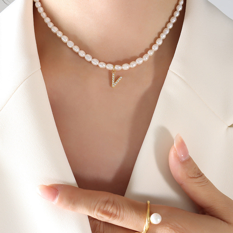 Exquisite Titan Gold-Plated Necklace with Full-Zircon Pendant