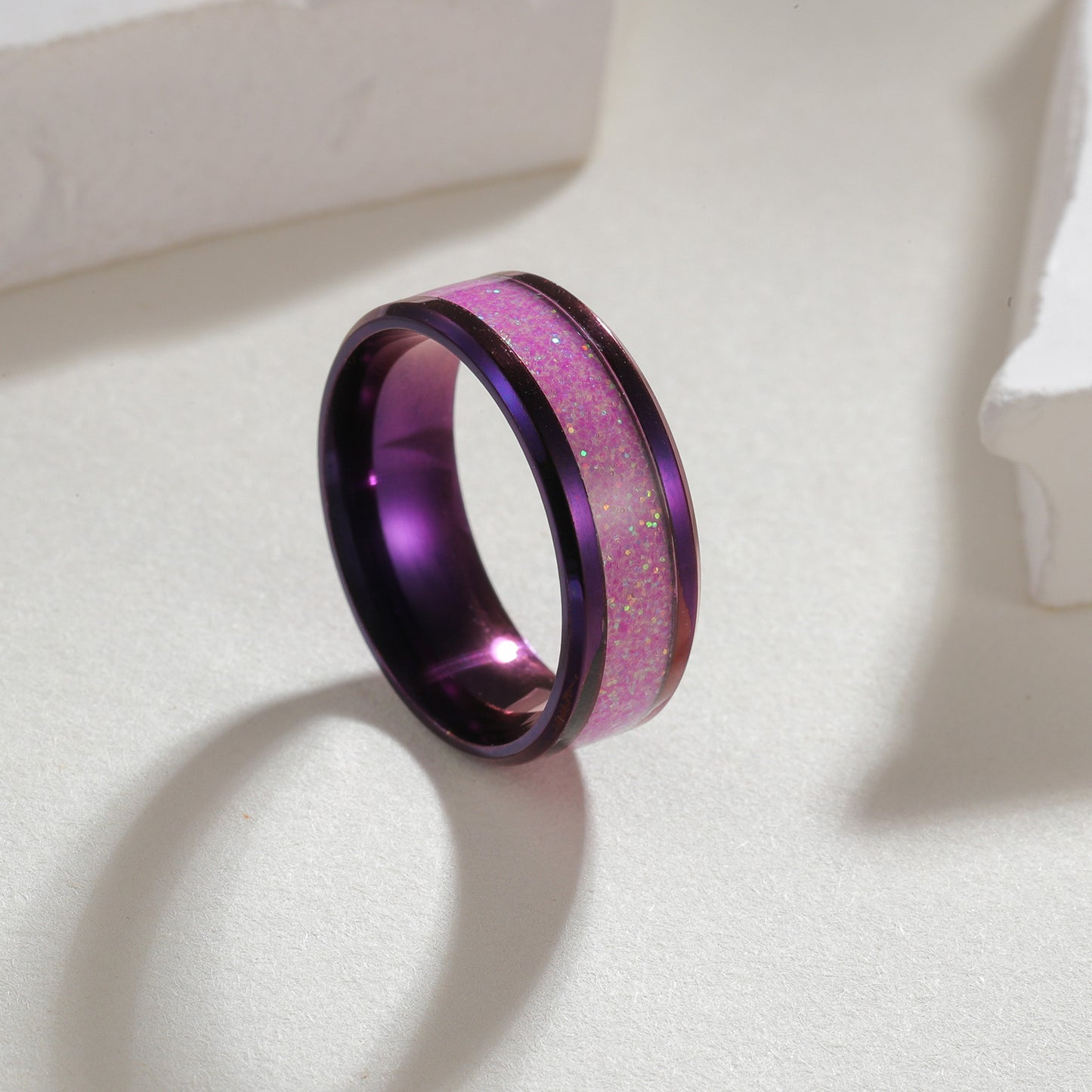 Planderful Mens Purple 8mm Titanium Steel Ring Fade Free
