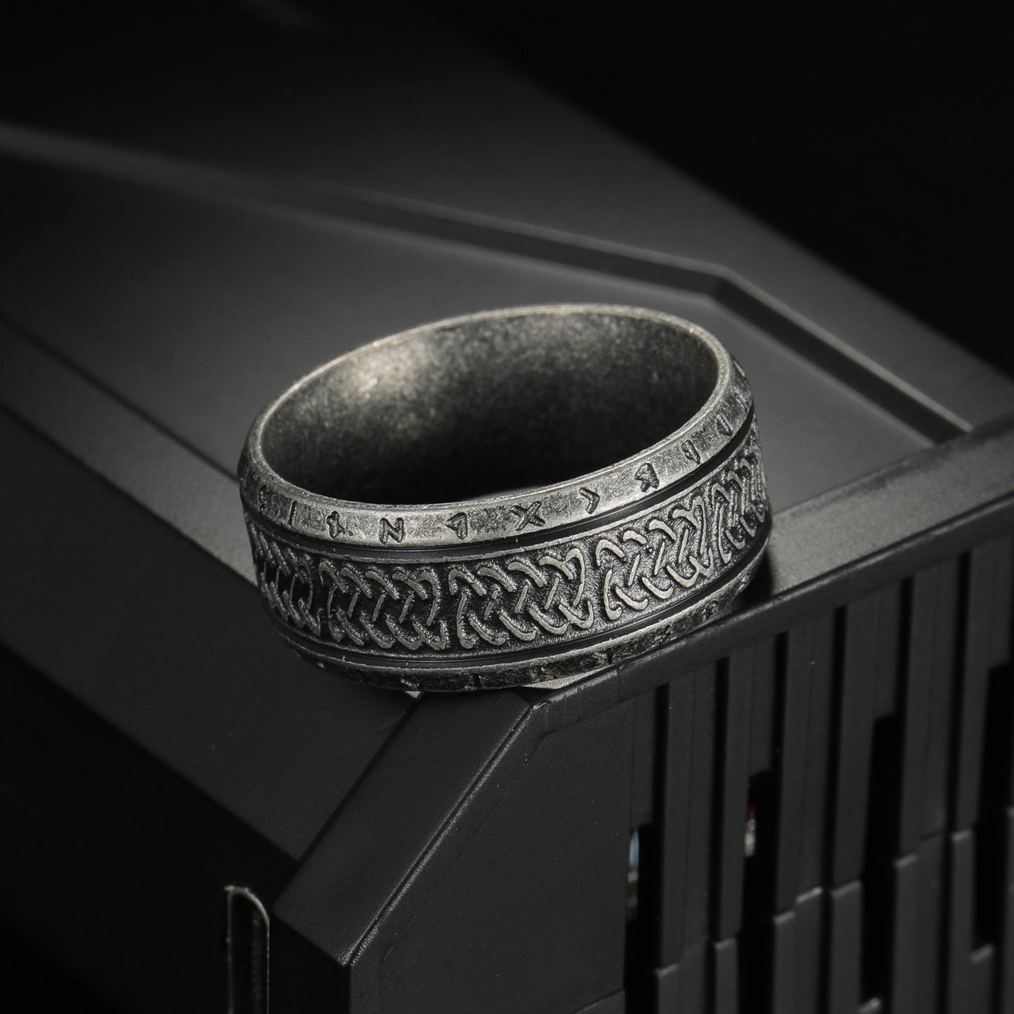 Viking Rune Ring Titanium Steel by Planderful for Unisex Lovers of Ancient Heritage Protection Symbol