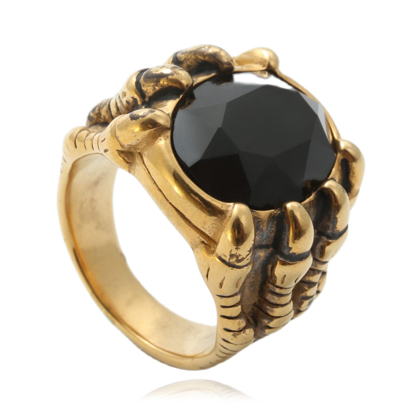 Planderful Titanium Steel Ring Multicolor Stone Dragon Claw Unisex Men Retro Punk Protection Statement