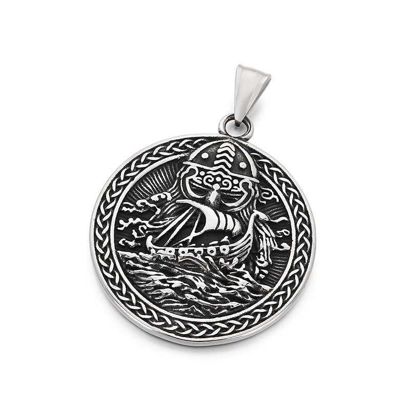 Templars Red Cross Jewelry, Viking Battleship Tomahawk Crow Odin Titanium Steel Men's Pendant Necklace