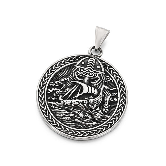 Templars Red Cross Jewelry, Viking Battleship Tomahawk Crow Odin Titanium Steel Men's Pendant Necklace