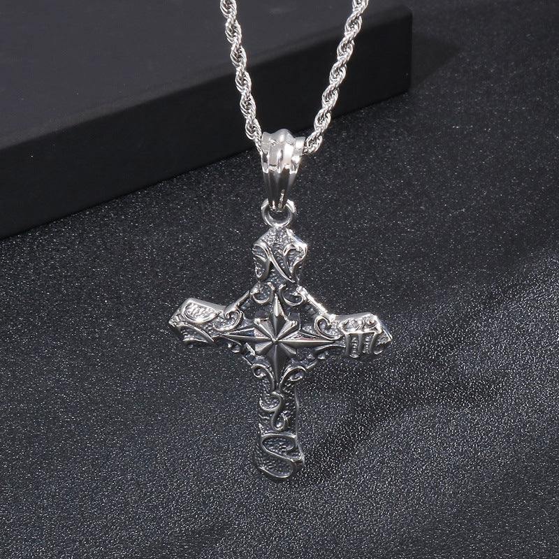 Retro Stainless Steel Cross Pendant for Men - Punk Style Everyday Accessories