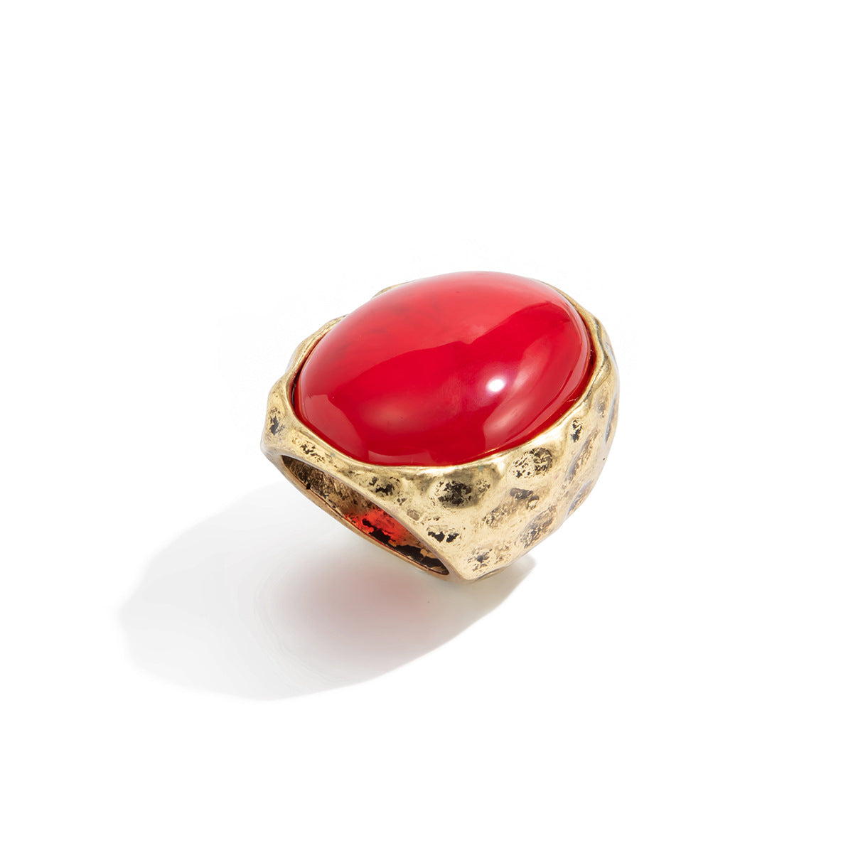 Planderful Vienna Verve Retro Redstone Oval Ring Wide Face Statement Jewelry For Women