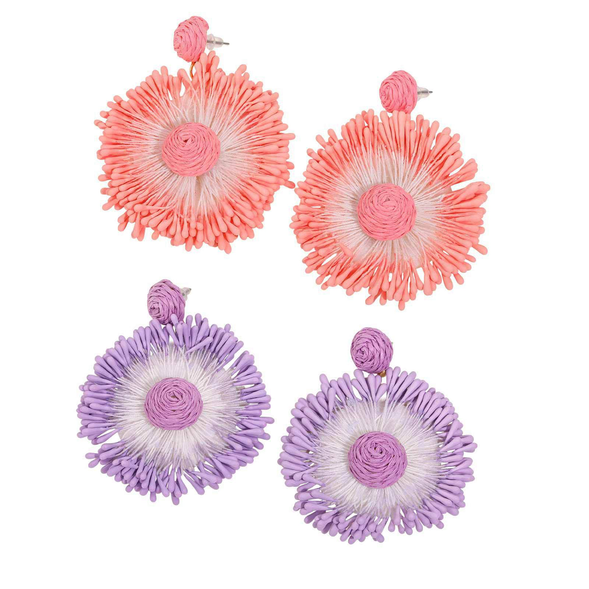 Coral Woven Sunburst Statement Earrings