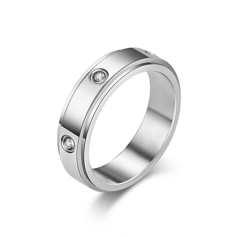Planderful Zircon Inlaid Titanium Steel Rotating Ring For Men And Women Light Luxury Anxiety Relief Jewelry
