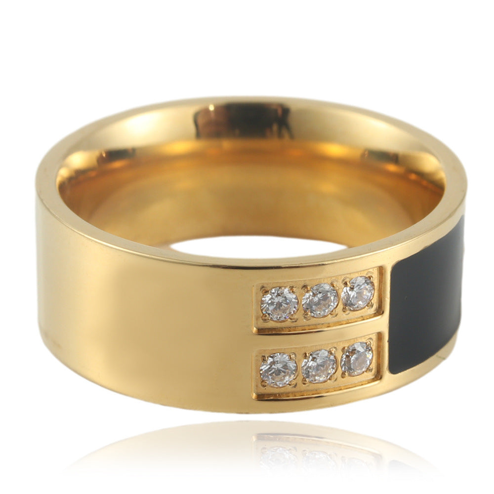 Retro Titanium Steel Black Epoxy Ring for Men - European and American Style Square Design