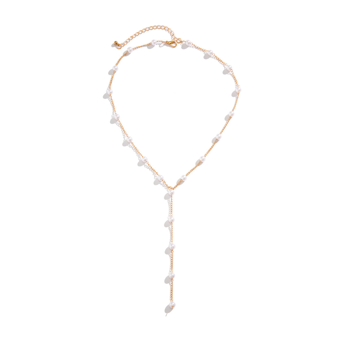 Portrait & Pearl-Style Y-Fringe Necklace