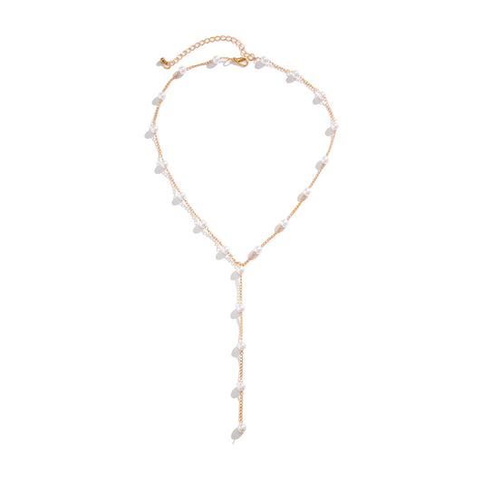 Portrait & Pearl-Style Y-Fringe Necklace